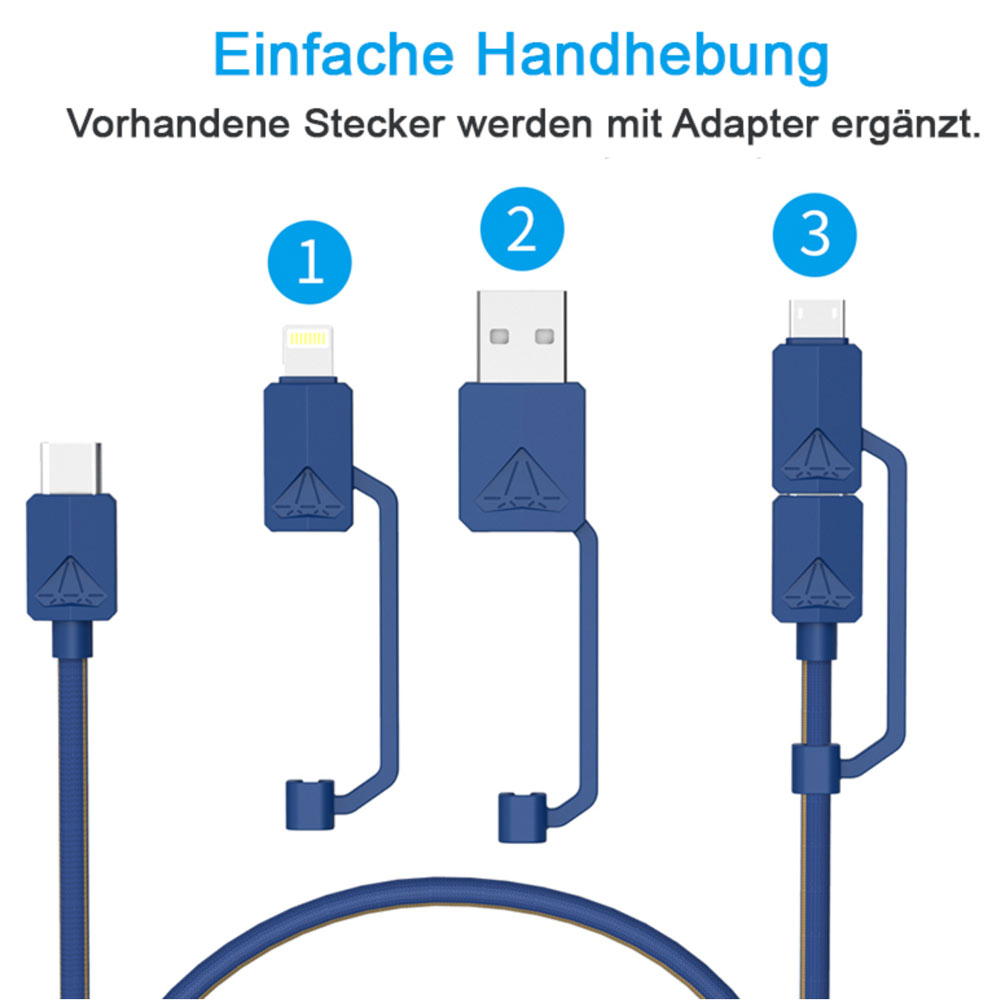 USB-PDC-3 Multifunktions USB- Kabel 1,2m, iPhone, Micro, USB-C, USB-A