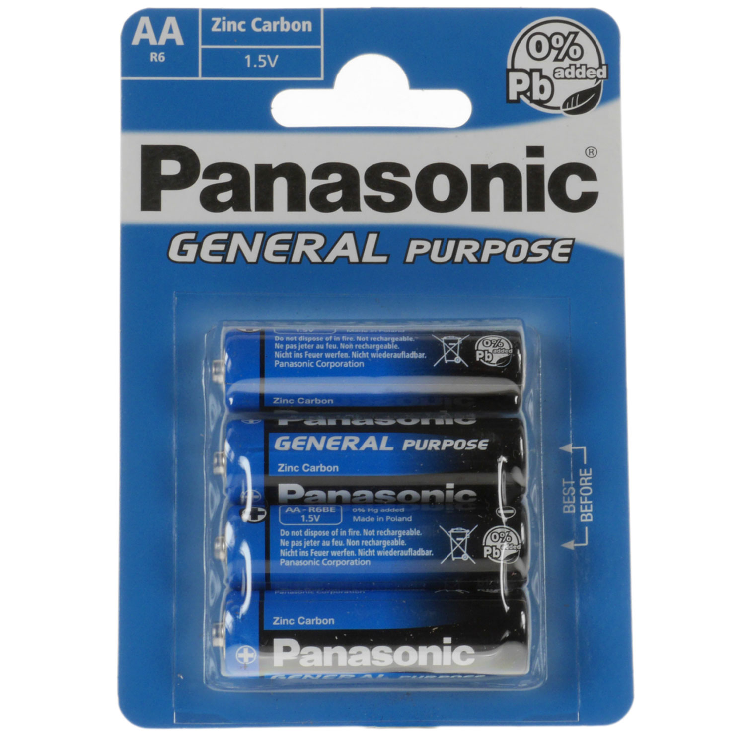 Panasonic R6BE/4BP Zink-Carbon Batterien, 4 Stück Mignon LR6 AA