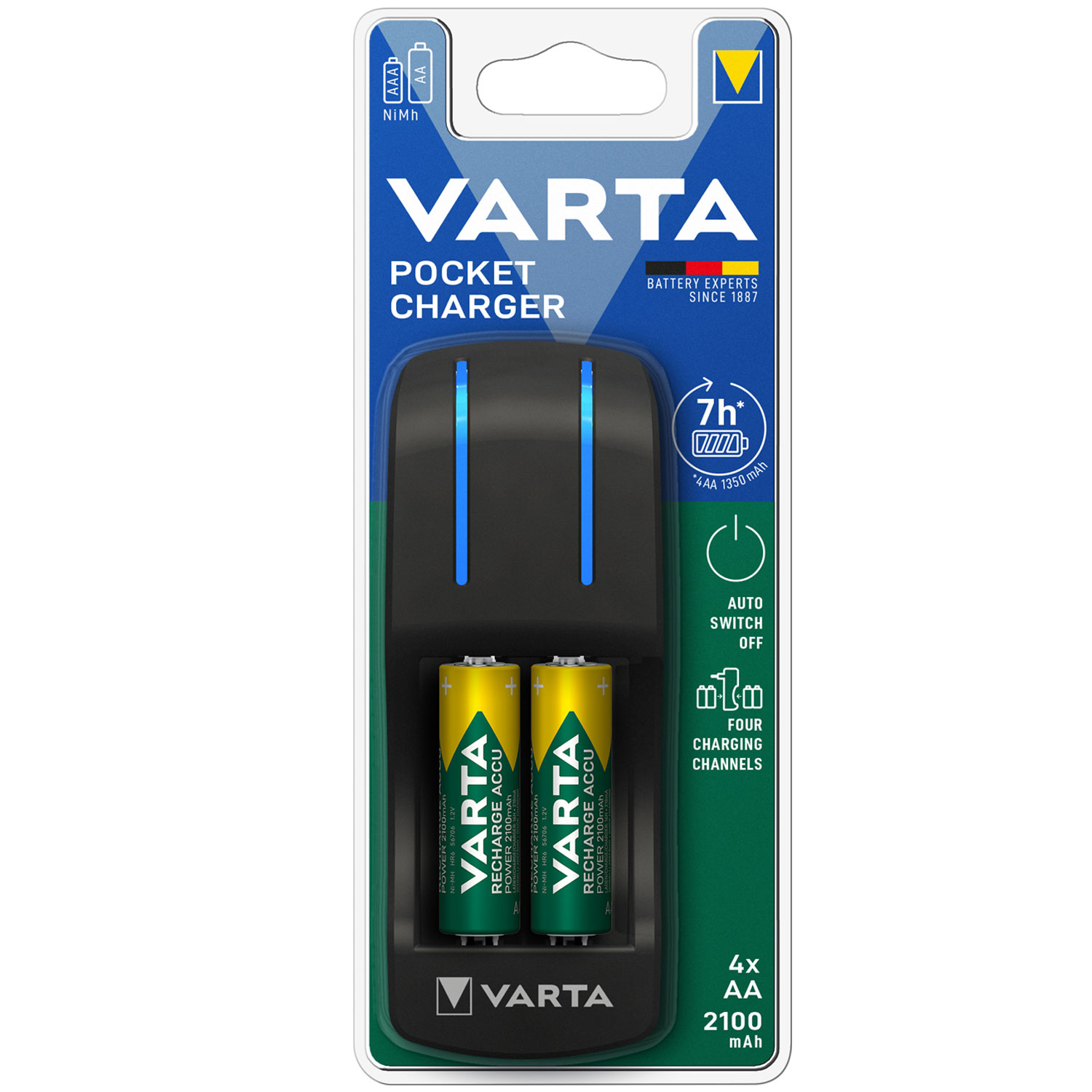 Varta Easy Energy Pocket Steckerlader für Mignon (AA) und Micro (AAA) Akkus inkl. 4x AA Akkus