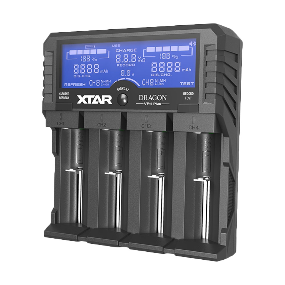 XTAR Dragon VP4 Plus USB 4-Schacht-Ladegerät für Li-Ionen/Ni-MH (0,5A / 1A)
