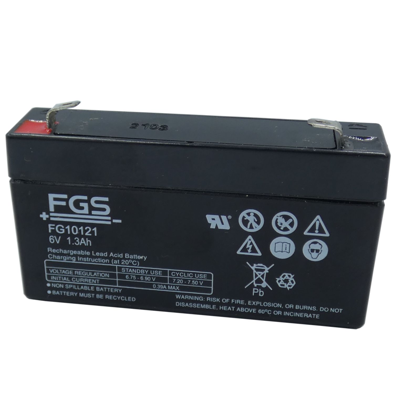 FGS FG10121 Blei-Akku 6 V 1,3 Ah mit 4,8mm Anschlüssen