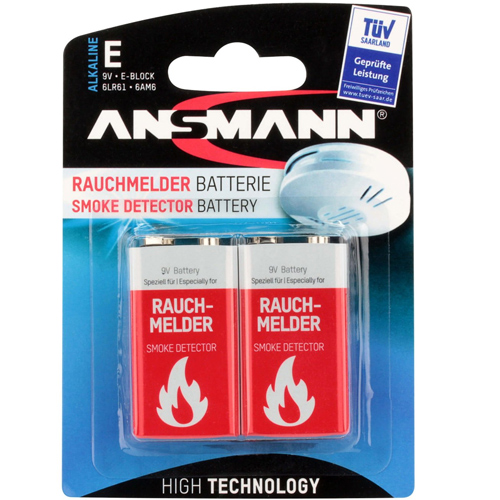 Ansmann 9V Alkaline Rauchmelder-Batterie im 2er Blister