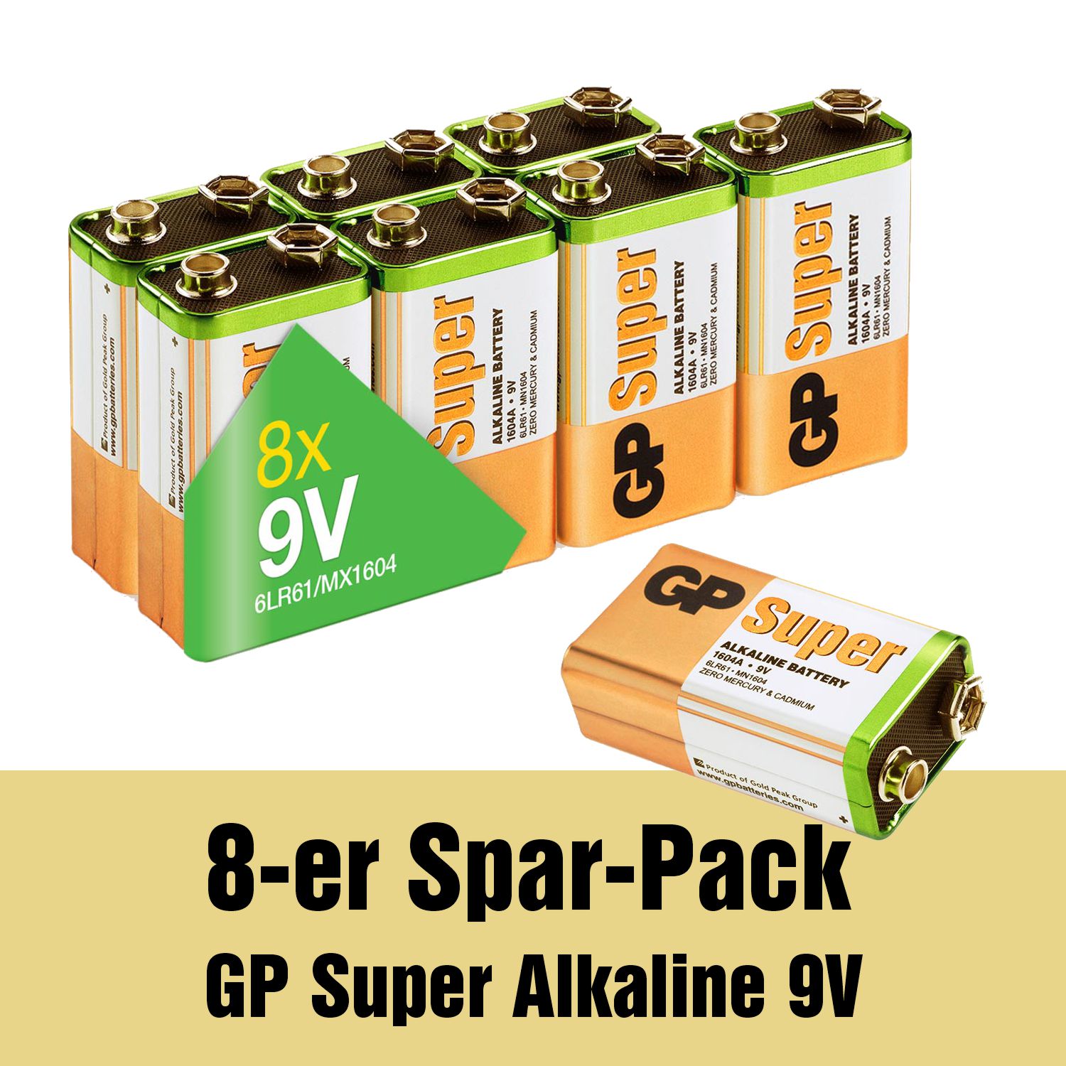 9V Batterie GP Alkaline Super 9V 8 Stück